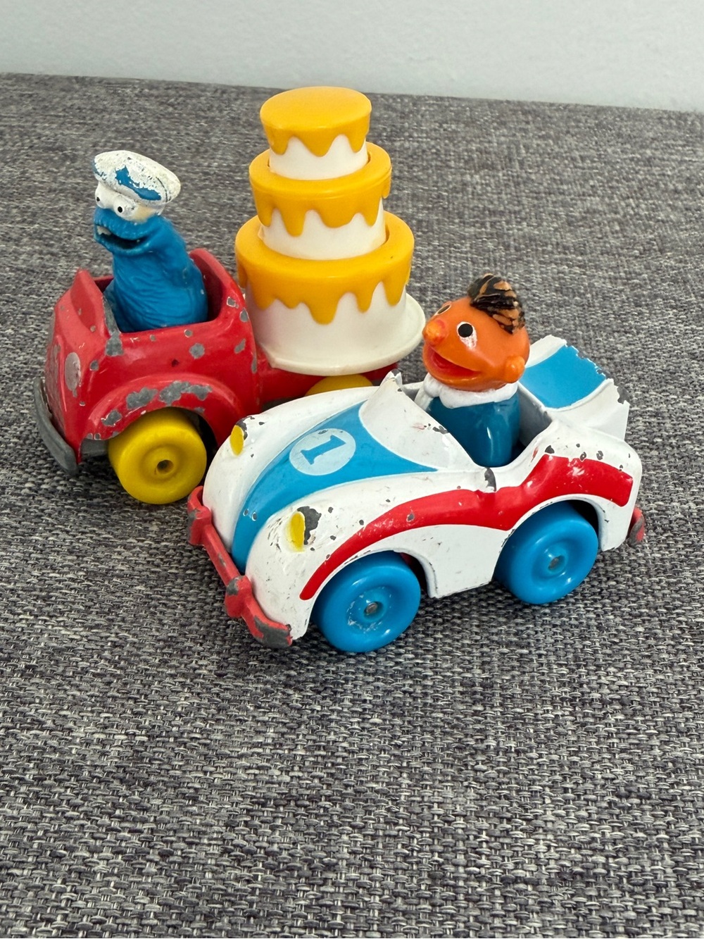 Playskool Sesame Street Vintage 80s Cookie Monster Ernie Metal Cars Set of 2